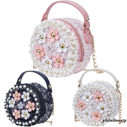 Túi đeo chéo hình tròn họa tiết hoa đính ngọc xinh xắn dành cho bé gái