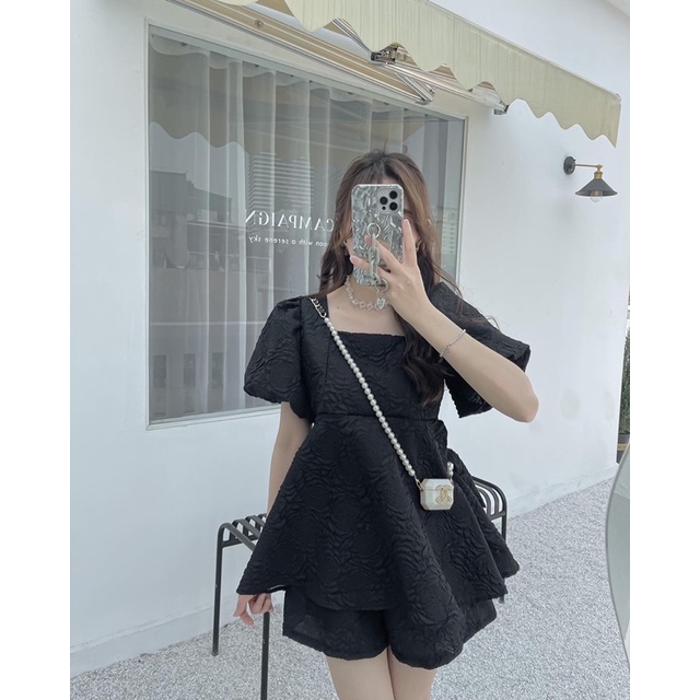 Set gấm nơ lưng hoạ tiết nổi Jna Official