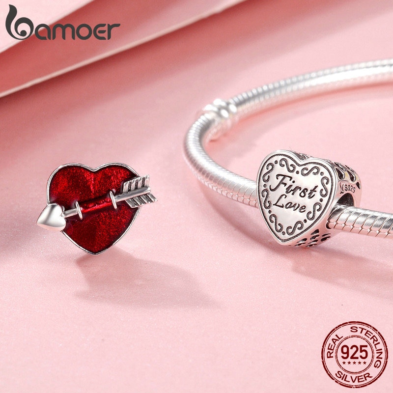 Hạt Xâu Bamoer SCC480 Mạ Bạc 925 Hình Trái Tim Mũi Tên Thích Hợp Để Làm Vòng Đeo Tay / Quà Tặng Valentine