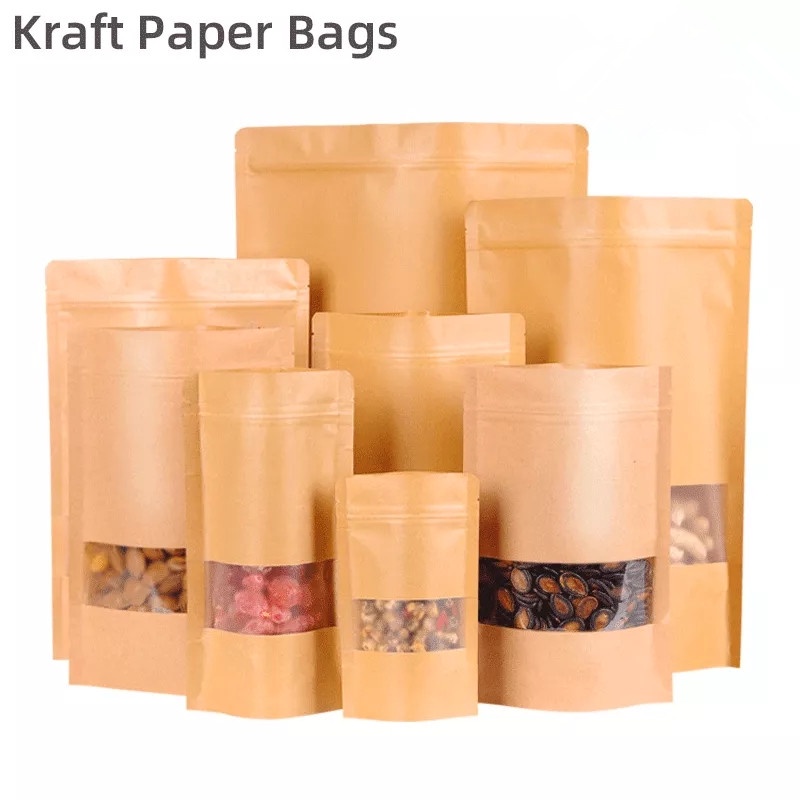 Set 10 túi giấy kraft có khóa kéo dùng để đựng bảo quản thực phẩm khô tiện dụng