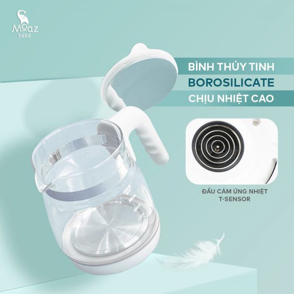 Bình Đun Nước Thông Minh MOAZ BÉBÉ Chất Nhựa, Thép Và Thủy Tinh Cao Cấp Dung Tích 1000ml MB 002