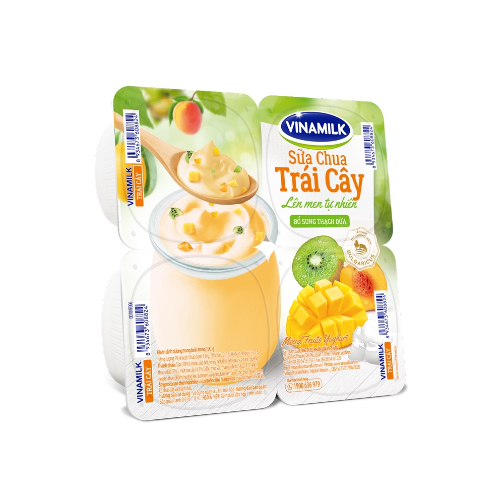 SỮA CHUA ĂN VINAMILK TRÁI CÂY - VỈ 4 HỘP X 100G
