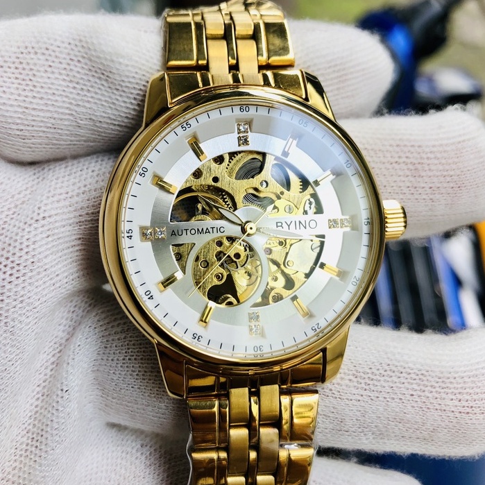 Đồng hồ cơ nam Byino full trắng dòng chính hãng với thiết kế sang trọng [ Đồng Hồ Cơ ]