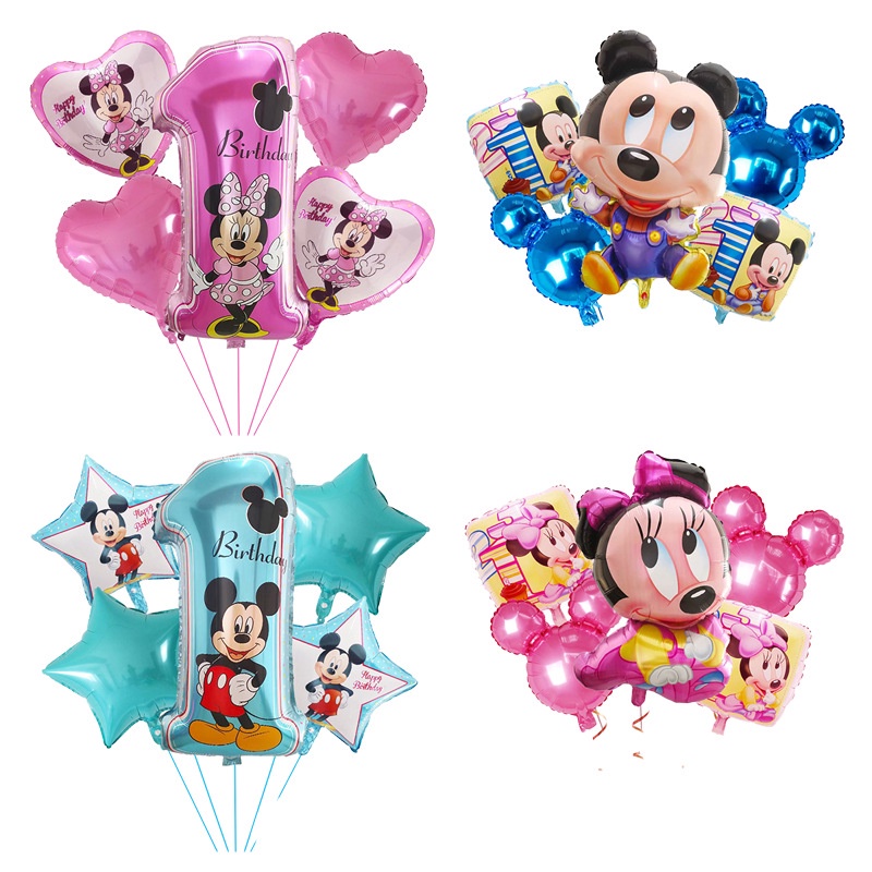 1 Bộ Bong Bóng Trang Trí Sinh Nhật 1 Tuổi Hình Mickey Và Số Dành Cho Bé