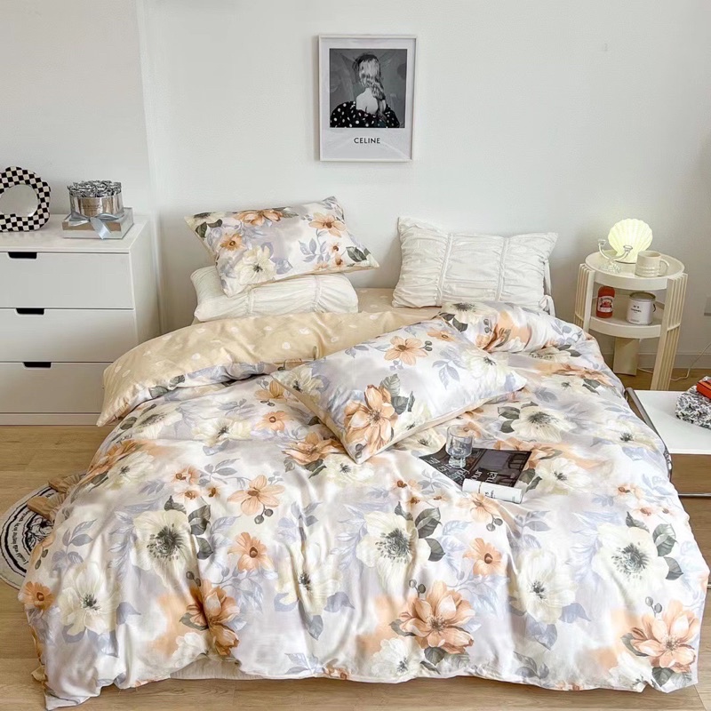 Bộ Chăn Ga Gối ❤️ cotton living 100% đủ size đệm hoa nhí Hàn Quốc miễn phí bo chun nhập khẩu Mượt Decor