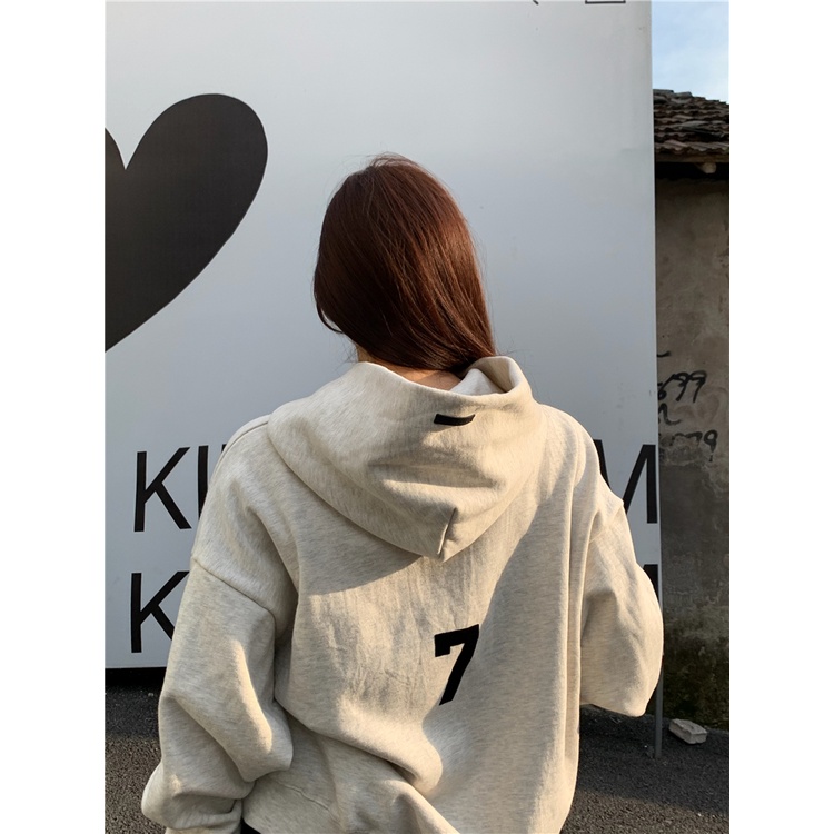 Áo khoác hoodie dáng rộng màu xám phong cách đường phố Hàn Quốc 2021 cho nữ