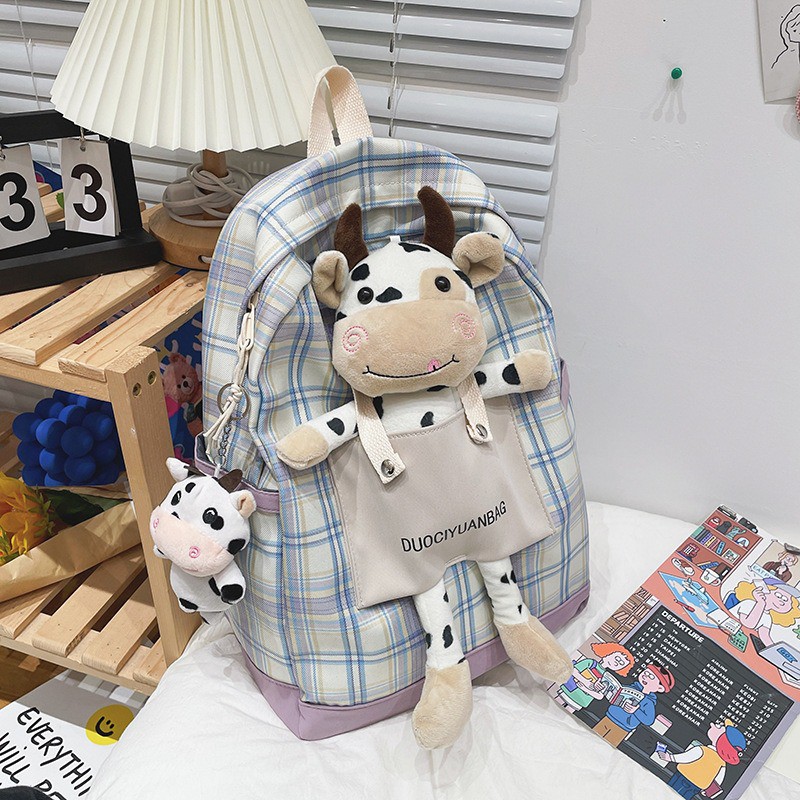 Balo Học Sinh Cách Điệu, Kiểu Dáng Năng Động, Gắn Thù Bông Cực Kỳ Cute, Đáng Yêu