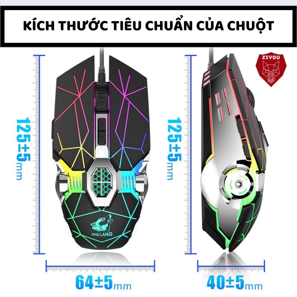 Chuột Máy Tính Có Dây Game Thủ V8 Led Rgb Light/ Thiết Kế Tia Sét Độc Lạ / 6 Nút Bấm Full Chức Năng Cho Máy Tính, Laptop