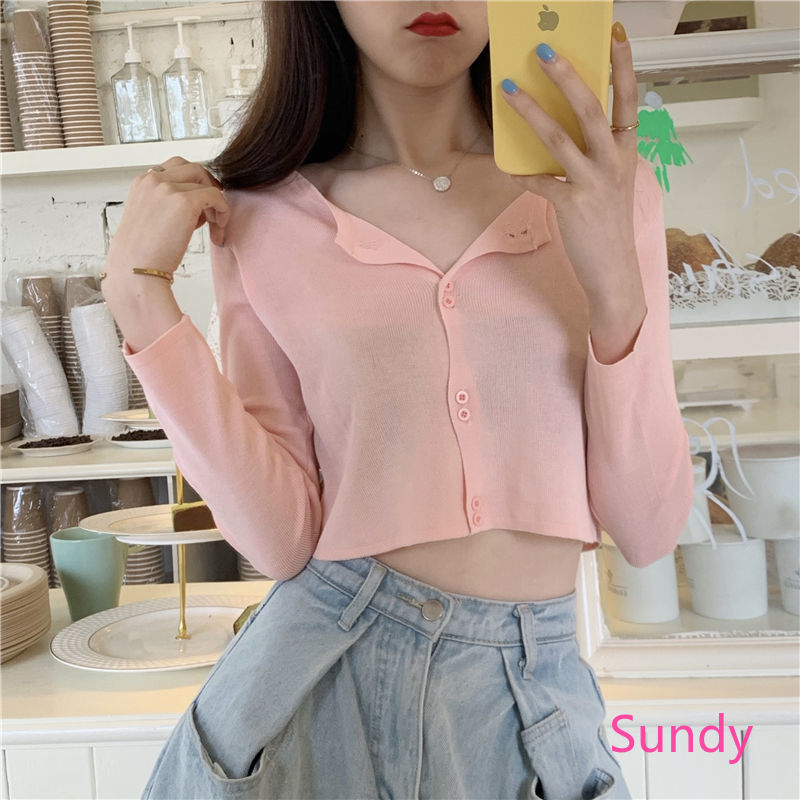 Áo Cardigan Dệt Kim Tay Dài Chống Nắng Thời Trang Mùa Hè Dành Cho Nữ