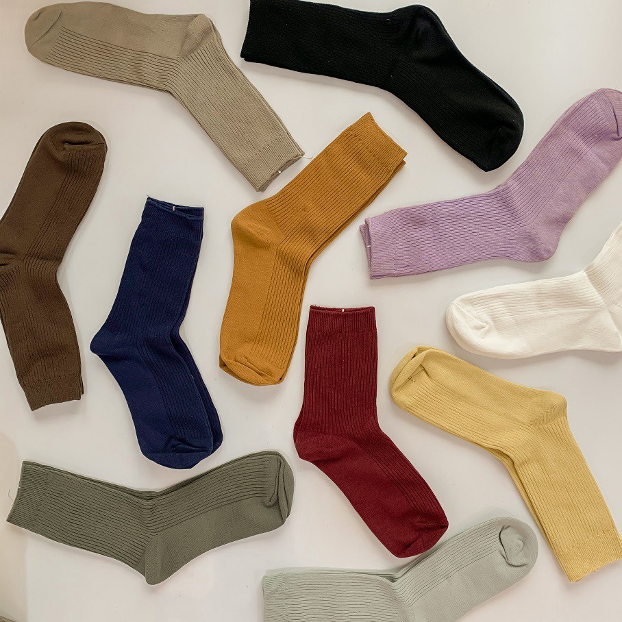 Vo034 Vớ cao thun gân trung BASIC nhiều màu