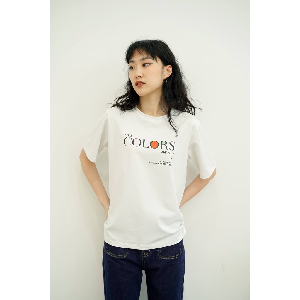 Áo thun tay lỡ Méo shop phông nữ cổ tròn cotton in chữ Color are you freesize form rộng