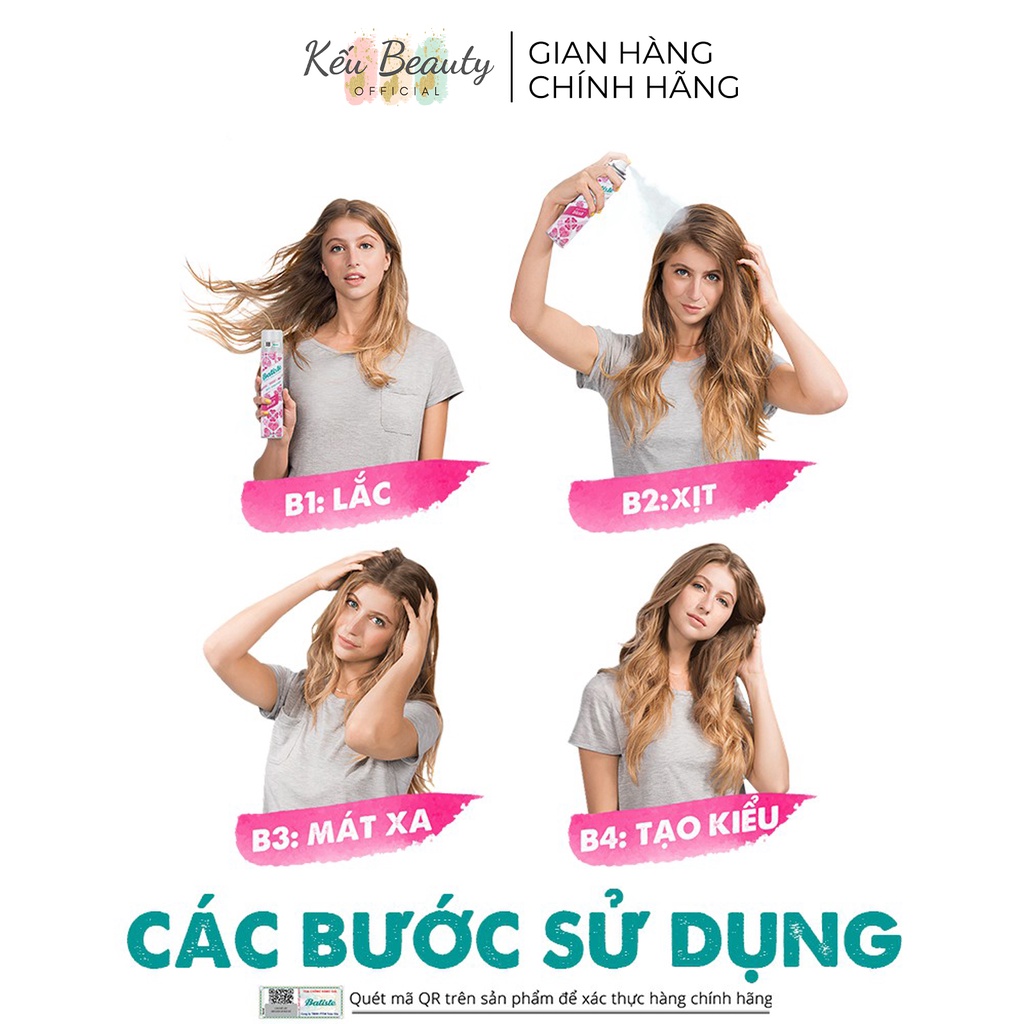 Dầu gội khô Batiste Dry Shampoo cho tóc bồng bềnh tức thì giảm bết dính 200ml