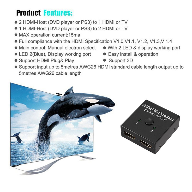 Bộ Chia Cổng Hdmi 4k Sang Hdmi 1x2 / 2x1 Dùng Cho Ps4 Pro / 4 Tv Box Hdmi | BigBuy360 - bigbuy360.vn