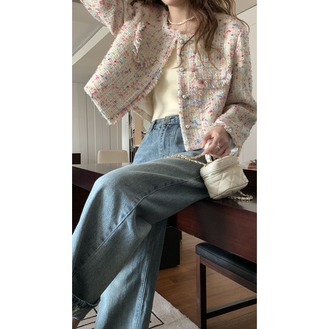 Aó dạ nữ dạ tweed dáng ngắn màu đẹp dễ kết hợp