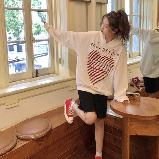 【ZHELIHANGFEI】Áo Hoodie Rách Trái Tim Form Rộng Theo Phong Cách Preppy Dễ Phối Đồ