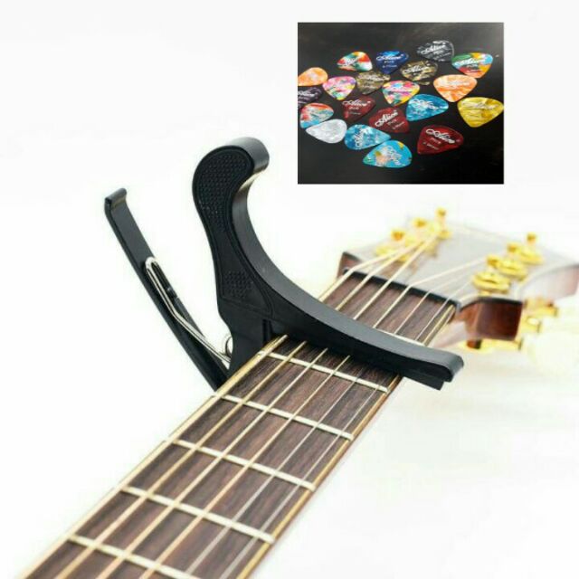( Tặng 2 phím ) Capo guitar kim loại sắt sơn tĩnh điện chống gỉ màu đen - kẹp chắc chắn