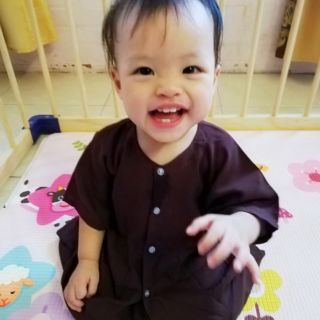 Bộ bà ba nâu cộc tay cho bé trai