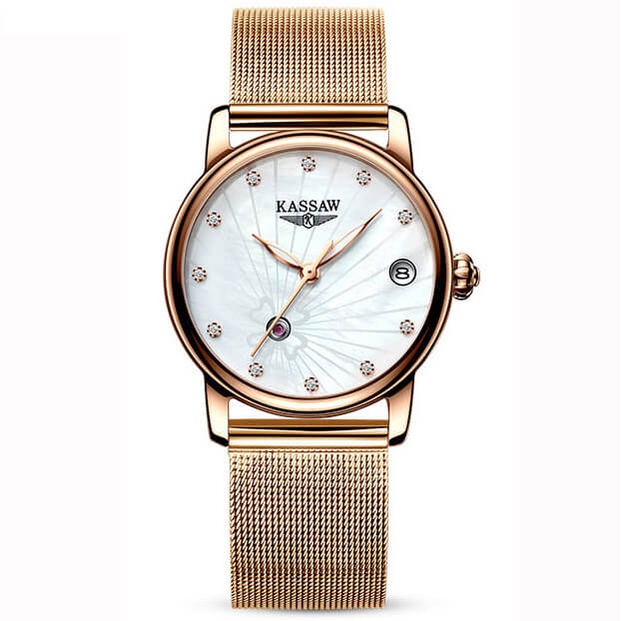 Đồng hồ nữ chính hãng KASSAW K816-5 Kính sapphire ,chống xước,Chống nước ,BH 24 tháng,Máy cơ (Automatic) ,dây kim loại