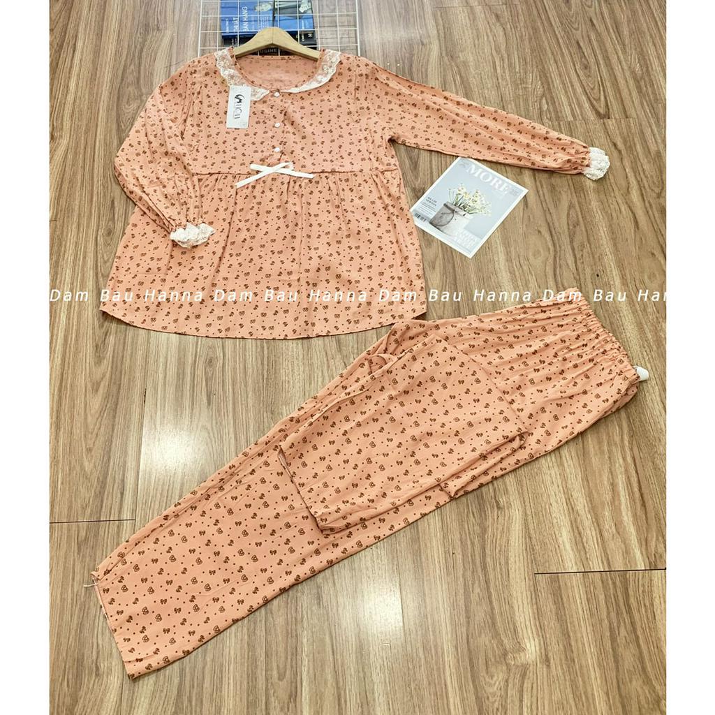 [HANNA 40-65KG] Đồ bộ bầu dài sau sinh cho bé ty vải lụa cotton thoáng mát vạch cho bé ty có lưng thun điều chỉnh bụng