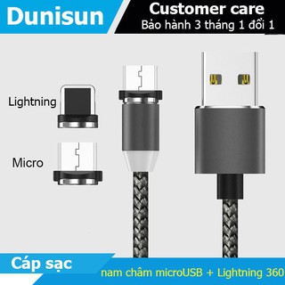 Cáp sạc từ hít nam châm 2 đầu Android và iPhone 360 độ dây dù,có LED