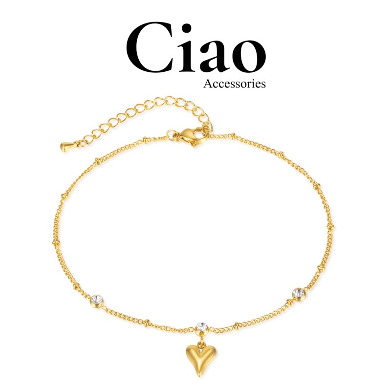 [HOẢ TỐC 1H] Vòng chân/ Lắc chân titan không gỉ thiết kế đính đá charm tim Wenndy Ciao
