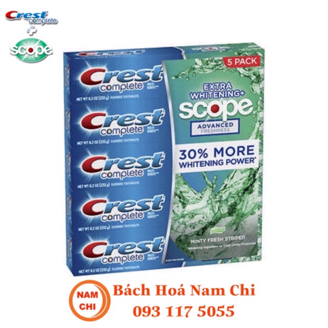 Kem Đánh Răng Crest Complete Extra Whitening+ Scope Advanced Freshness Mỹ 232g | BigBuy360 - bigbuy360.vn