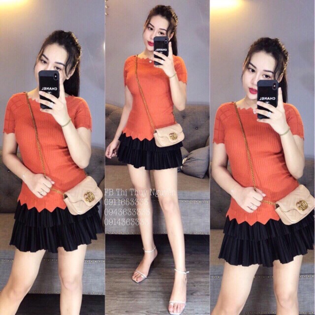 Áo len cổ viền hoa ngắn tay sọc tăm dáng ôm - NhiNhi Shop | BigBuy360 - bigbuy360.vn