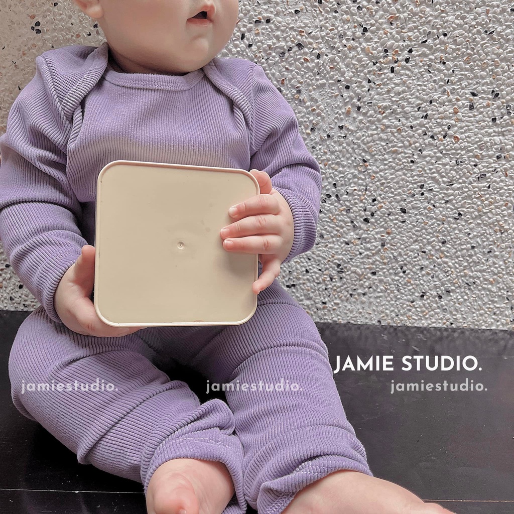 Bộ Quần Áo Thun Tăm Nhung Dài Tay Cổ Tròn Trơn Màu Dày Dặn Cho Bé Trai và Bé Gái Hàn Quốc Mẫu Basic