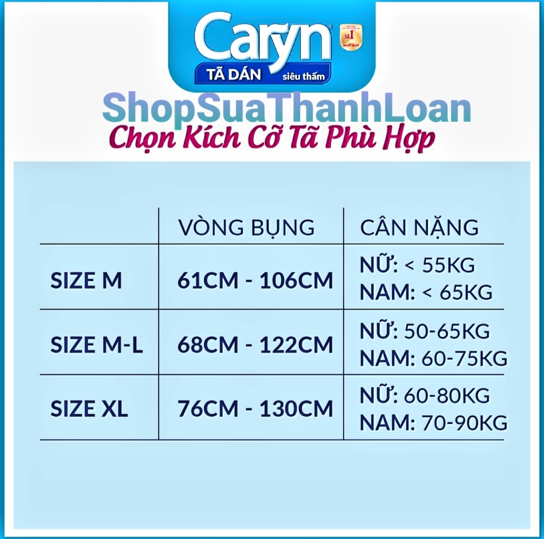 Tã Dán Người Lớn Caryn Siêu Thấm Size M - 10 Miếng Dành Cho Người Hạn Chế Khả Năng Đi Lại, Người Già