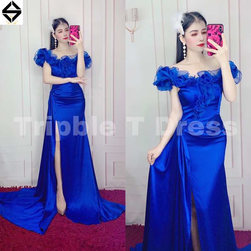 Đầm maxi body dạ hội phối bèo voan sang trọng thanh lịch TRIPBLE T DRESS - size S/M/L - MS219Y