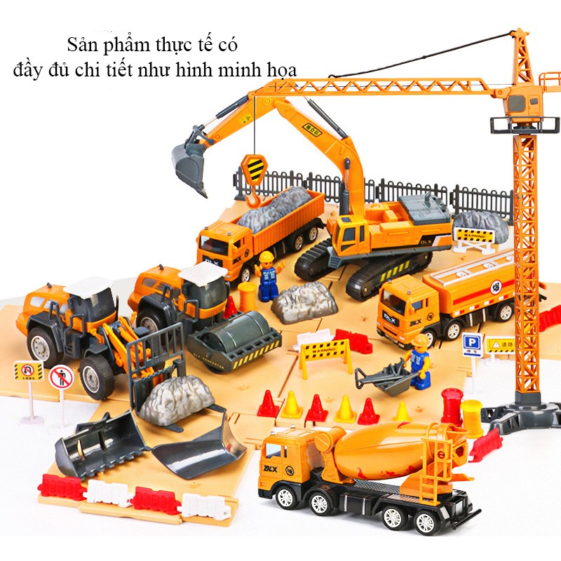 Bộ đồ chơi công trình xây dựng, mô hình xe cho bé tăng trí tưởng tượng và phát triển trí tuệ, chất liệu nhựa an toàn