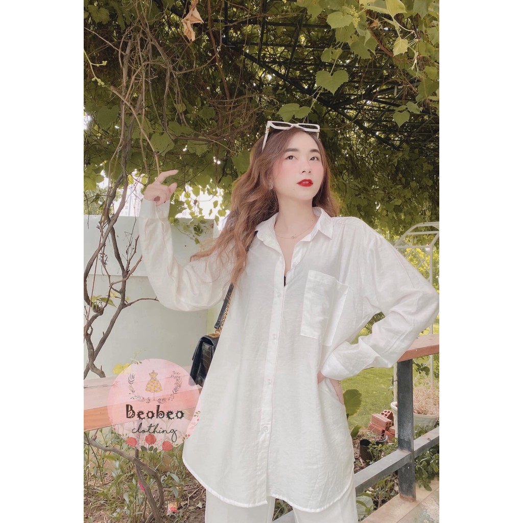 Áo sơ mi oversize có túi 4 màu pastel ulzzang