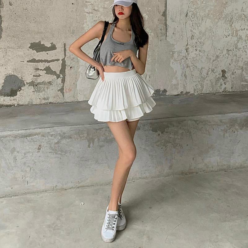 Chân váy xòe dập ly 2 tầng siêu cưng