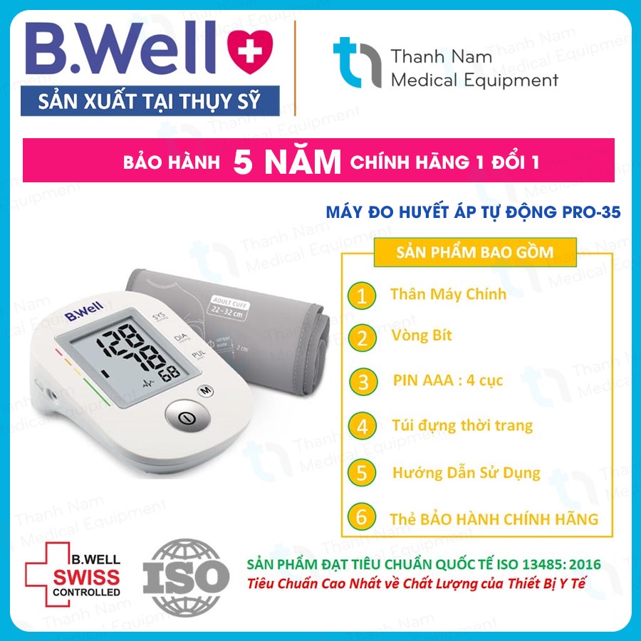 [NHẬP KHẨU THUỴ SĨ] Máy đo huyết áp bắp tay Bwell PRO-35 Bảo Hành 5 Năm