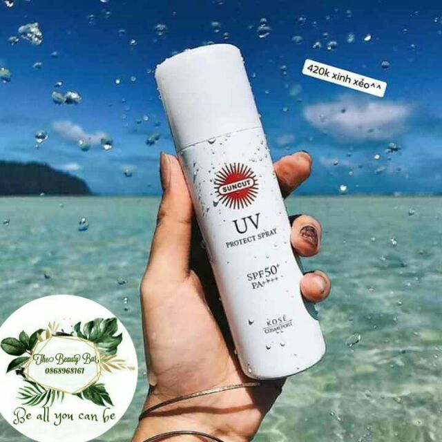 🌞Kem chống nắng dạng xịt, siêu chống nước Kosé Cosmeport Suncut UV protect spray và Super Waterproof SPF50+ PA++++