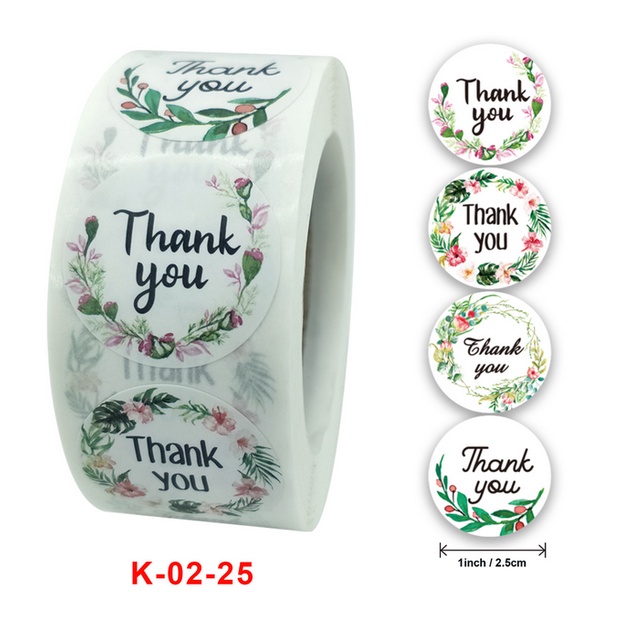 Tem dán sticker thank you, handmade tem niêm phong trang trí - 1 cuộn 500 tem đường kính 2.5cm.