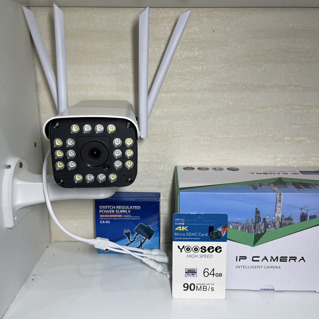 Camera yoose XOAY  ngoài trời wifi 4 râu 3.0 kèm thẻ 64gb - chống nước xem đêm có màu