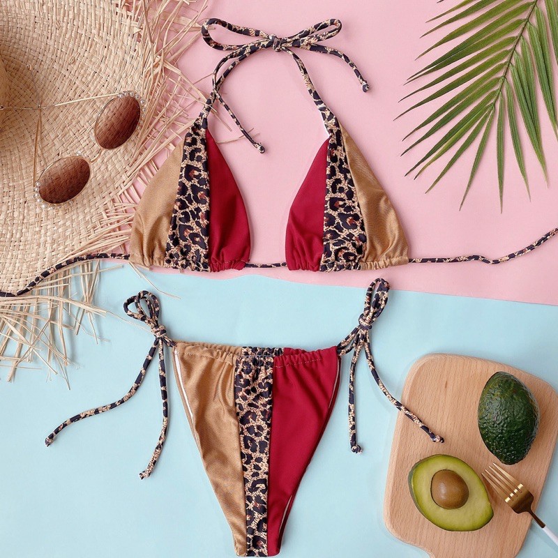 [BKN823] &lt;ÂU&gt; SET BIKINI TRIANGLE BEO MIX ĐỎ QUẦN THONG/LỌT KHE