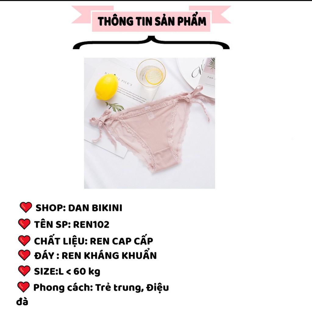 Quần Lót Nữ Ren Sexy cao cấp mềm mại kháng khuẩn sexy gợi cảm buộc nơ 2 bên mẫu REN102