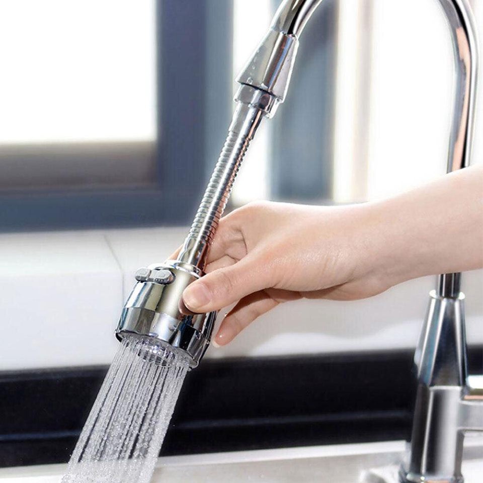 Đầu nối vòi nước tăng áp xoay 360 tiện lợi, phù hợp với tất cả các đầu rửa