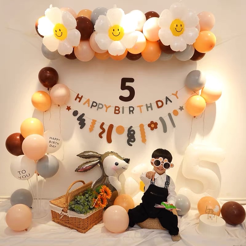 Set trang trí sinh nhật bóng Thỏ xám phong cách Hàn Quốc