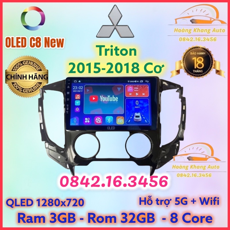 Màn hình android OLED C8 New theo xe Triton 2015 - 2018 ĐH cơ kèm dưỡng và jack nguồn zin theo xe
