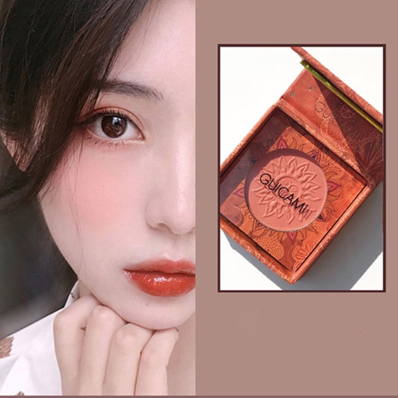 GUICAMI Blush On Lasting Pressed Powder,Waterproof Shimmer Face Blusher Palette,Brighten Highlighter