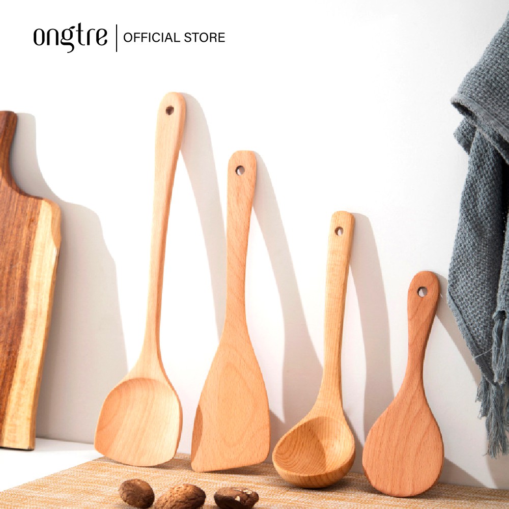 Bộ dụng cụ nhà bếp: Muôi (Muỗng) gỗ Sồi tự nhiên cao cấp | ongtre® (Vietnam)