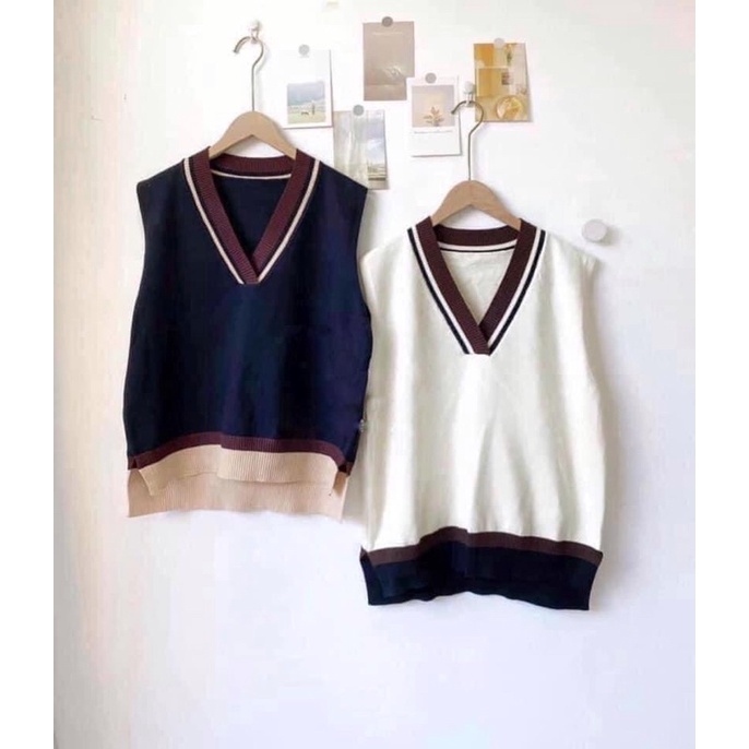 Áo Gile cổ tim basic phong cách Hàn siêu xinh