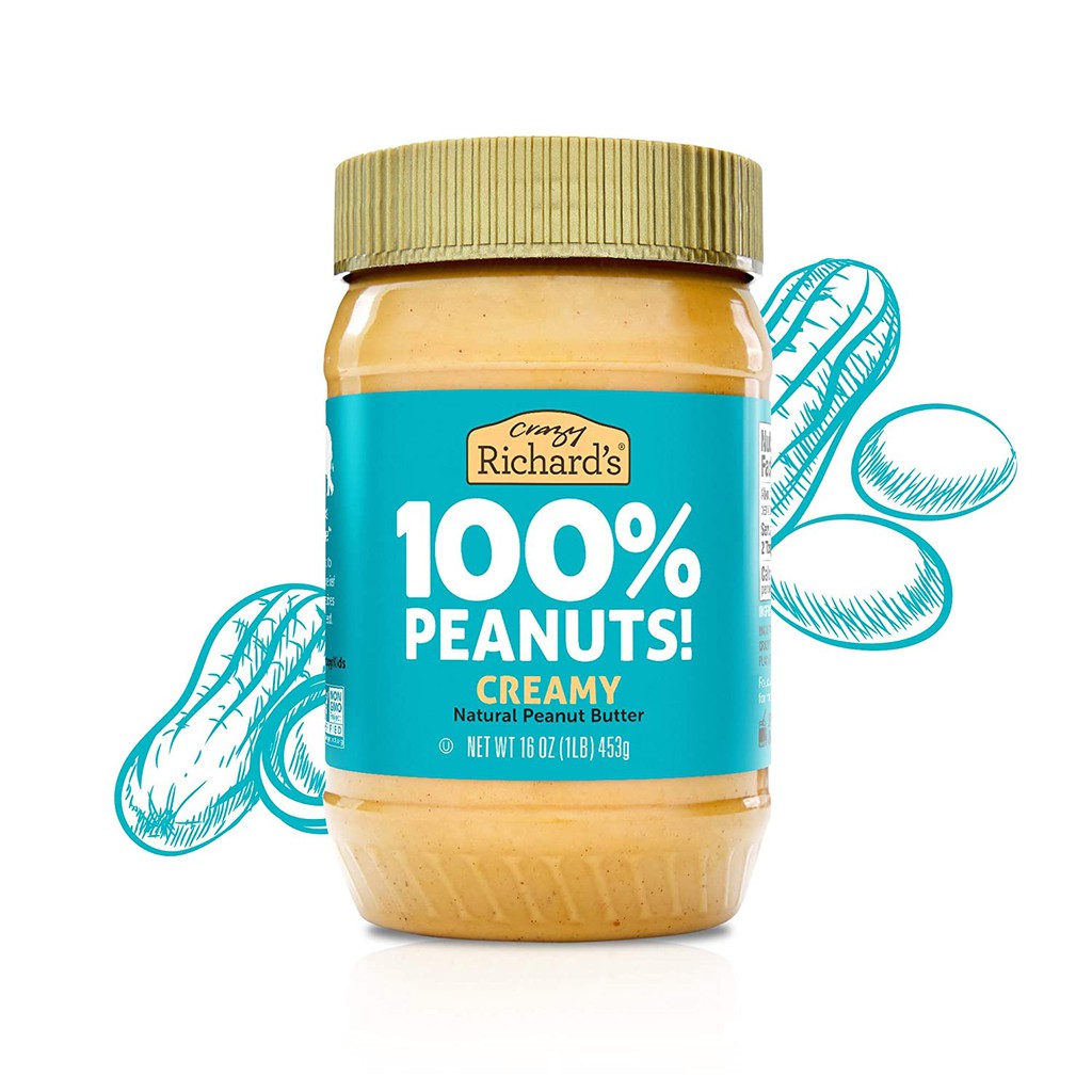 BƠ ĐẬU PHỘNG ĂN KIÊNG Crazy Richard's Creamy Peanut Butter 100% Natural-NonGMO-Vegan-Kosher, Made in USA, 453g (16oz)