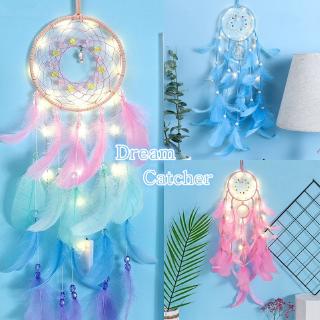 Đèn LED Thủ Công Chiếu Sáng Dream Catcher Lông Dreamcatcher Cô Gái Phòng Chuông Phòng Ngủ Lãng Mạn Treo Trang Trí Trang Trí Sói Dreamcatcher