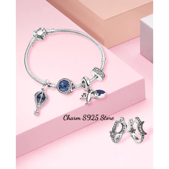 combo bộ vòng pan khoá tim mềm + 4 hạt charm bạc s925 cao cấp