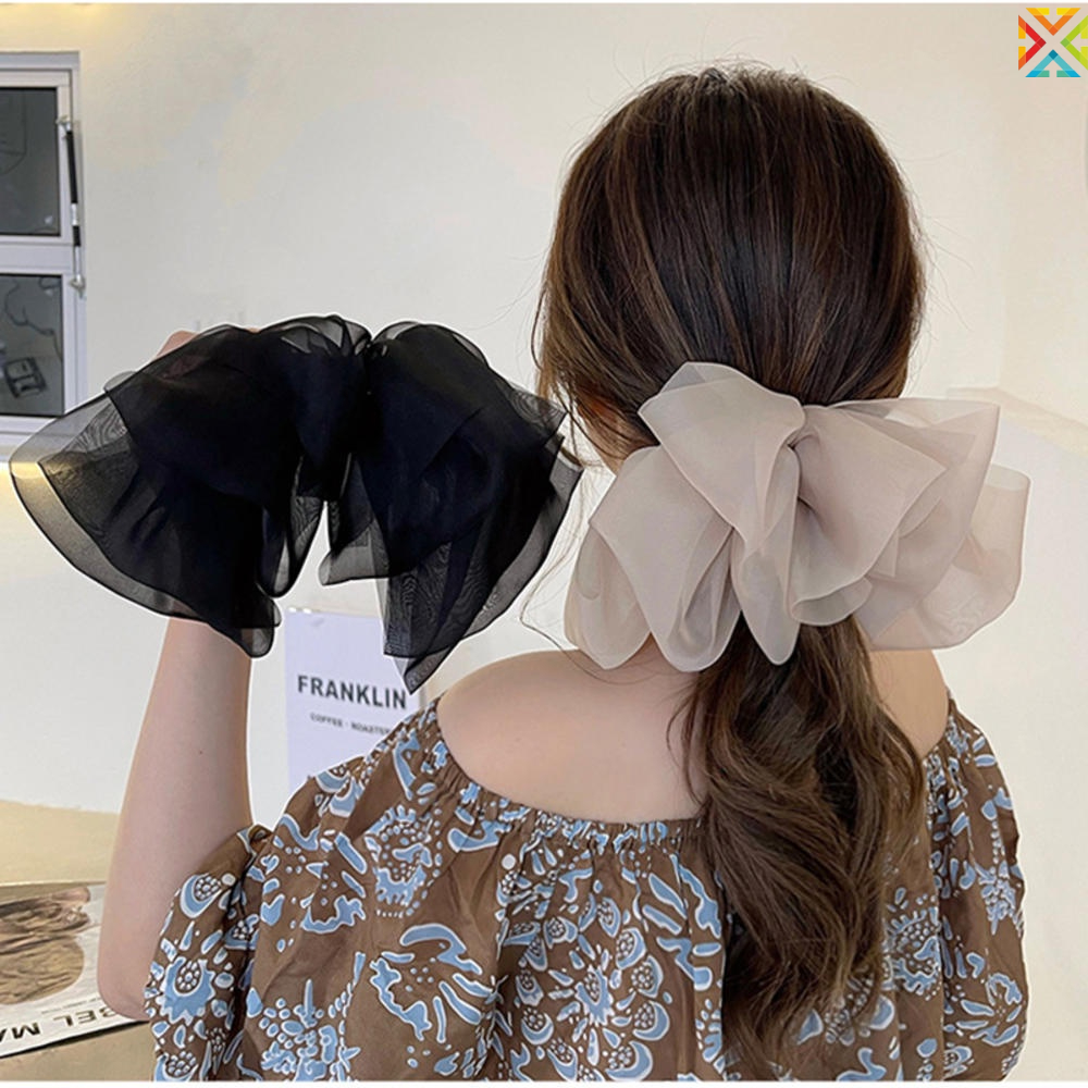 Kẹp Tóc Nơ Vải Lụa Màu Trơn Đơn Giản Thời Trang Cho Nữ