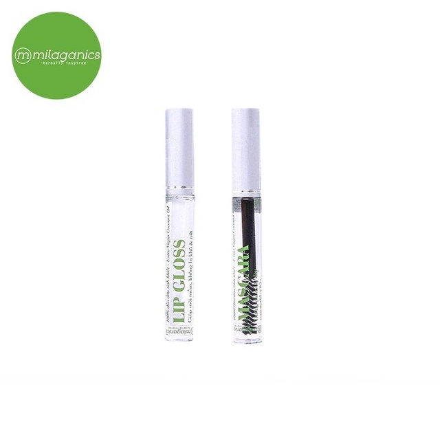Combo mascara dầu dừa Milaganics 5ml và son dưỡng Lip Gloss dầu dừa Milaganics 5ml